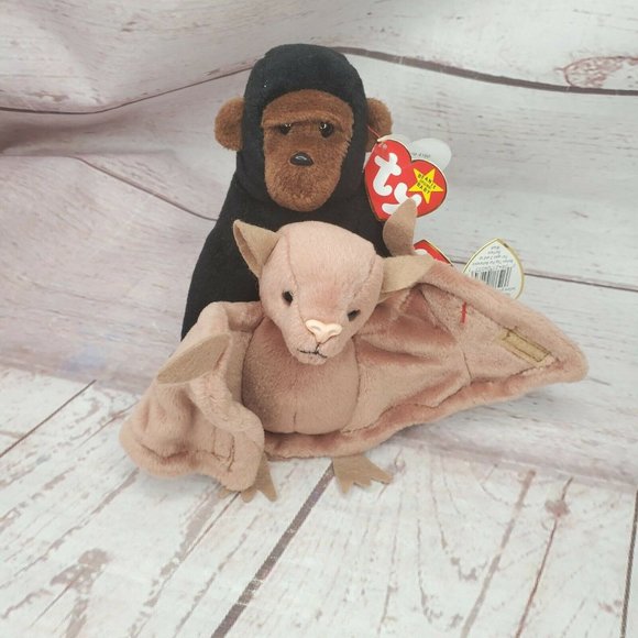 Rare 1996 Batty & Congo Retired Vintage Beanie Babies Collectible P.V.C Pellets - Picture 5 of 12